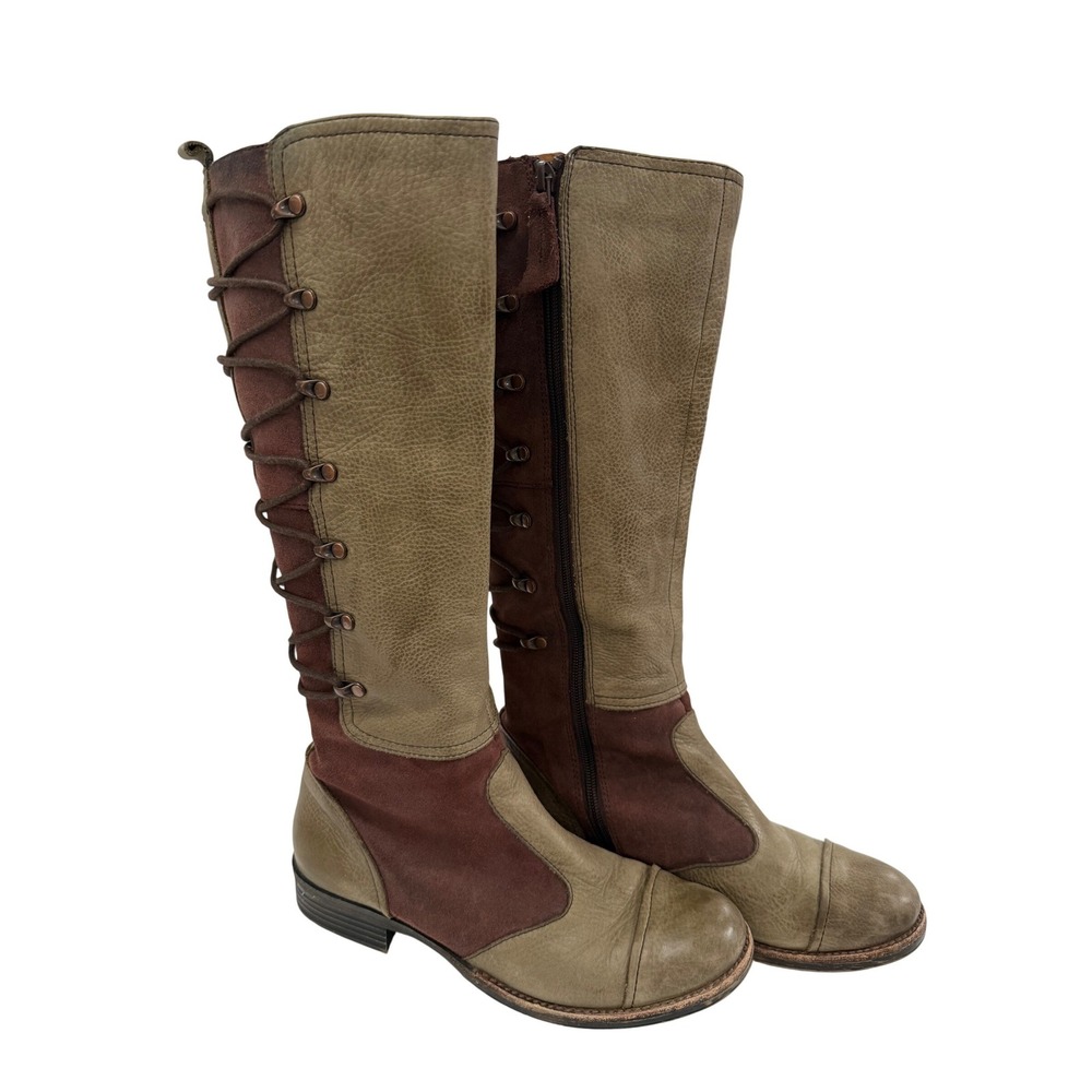 Naya Apollonia Tall Boots Womens 7.5 M Olive Green Brown Leather Lace Up Back